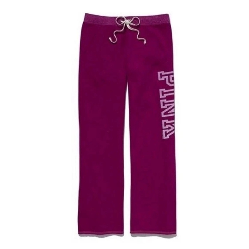 PINK Victoria’s Secret Classic Fit Dark Fuchsia Logo Boyfriend Sweatpants